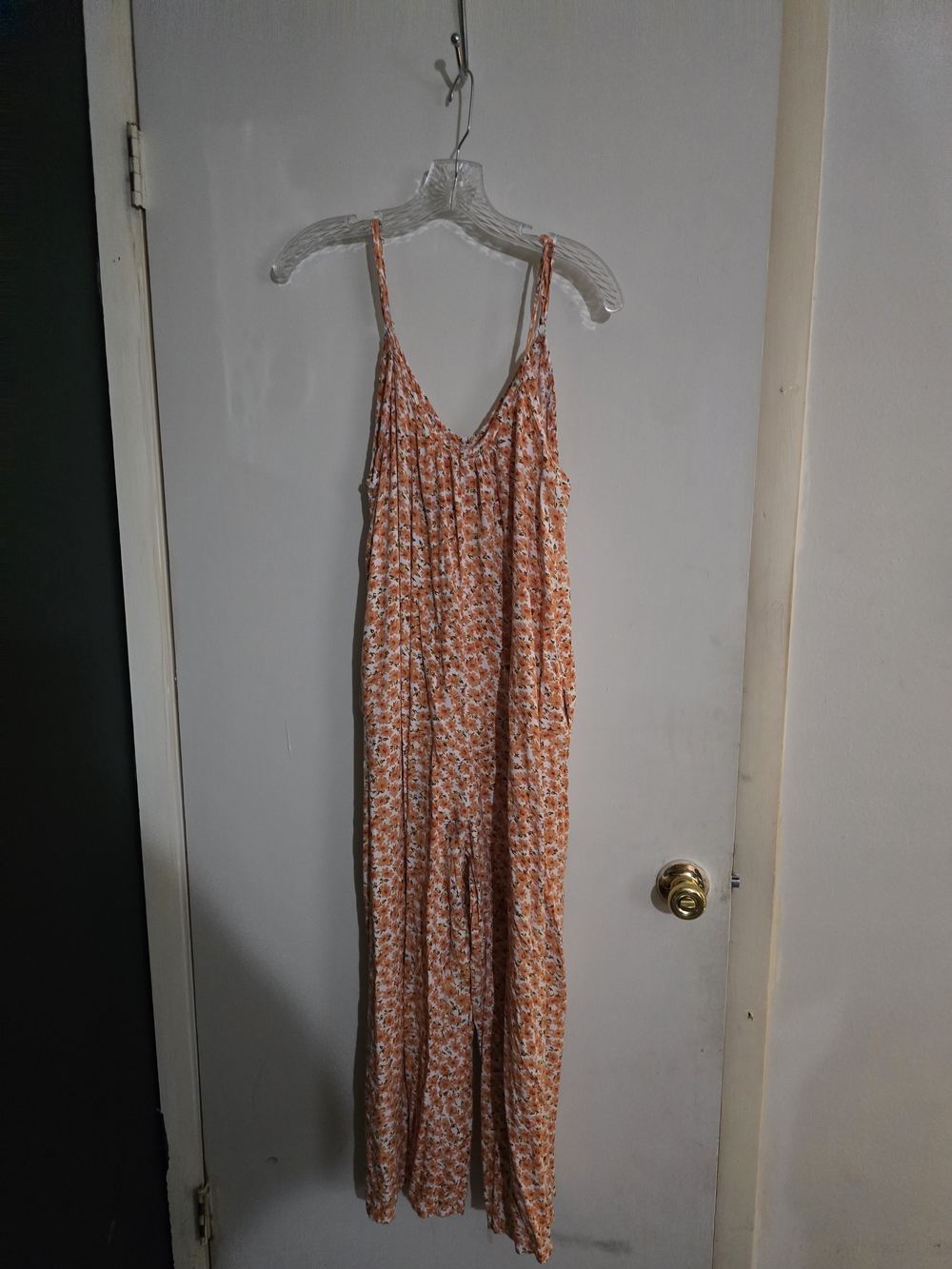 Women's Orange Floral Spaghetti-Strap Jumpsuit